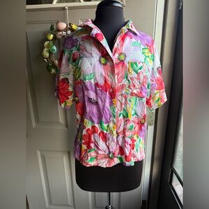 Vintage Diane Von Furstenberg floral button down blouse, size medium